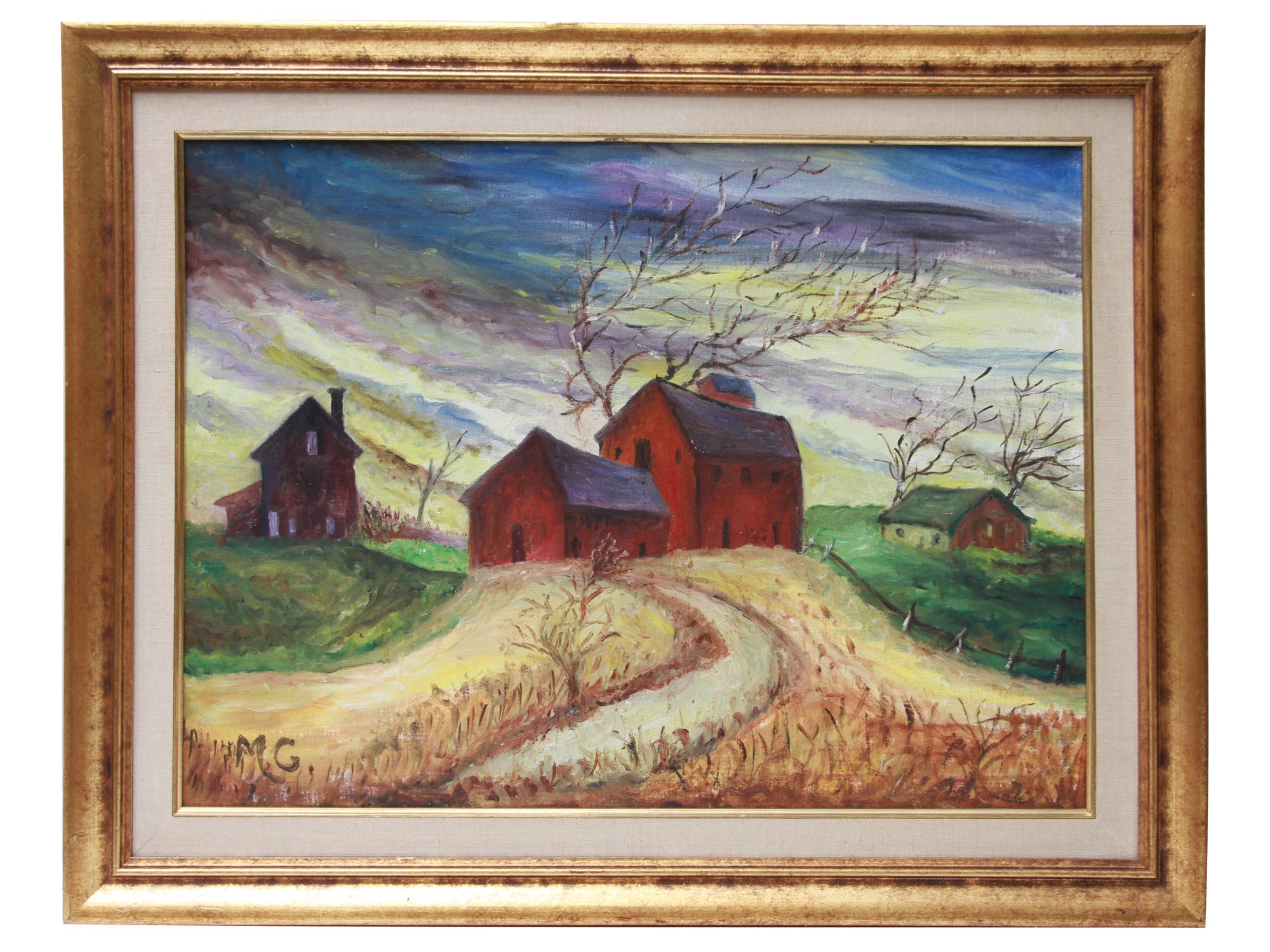 A MODERNIST SCHOOL OIL PAINTING SIGNED M.G.